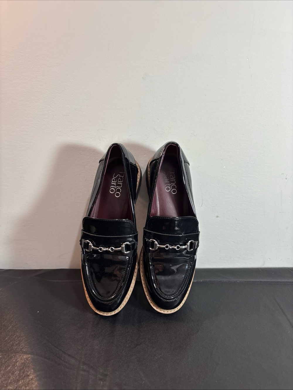 Franco Sarto Womens Black Patent Leather Bit Loafers. 9/13